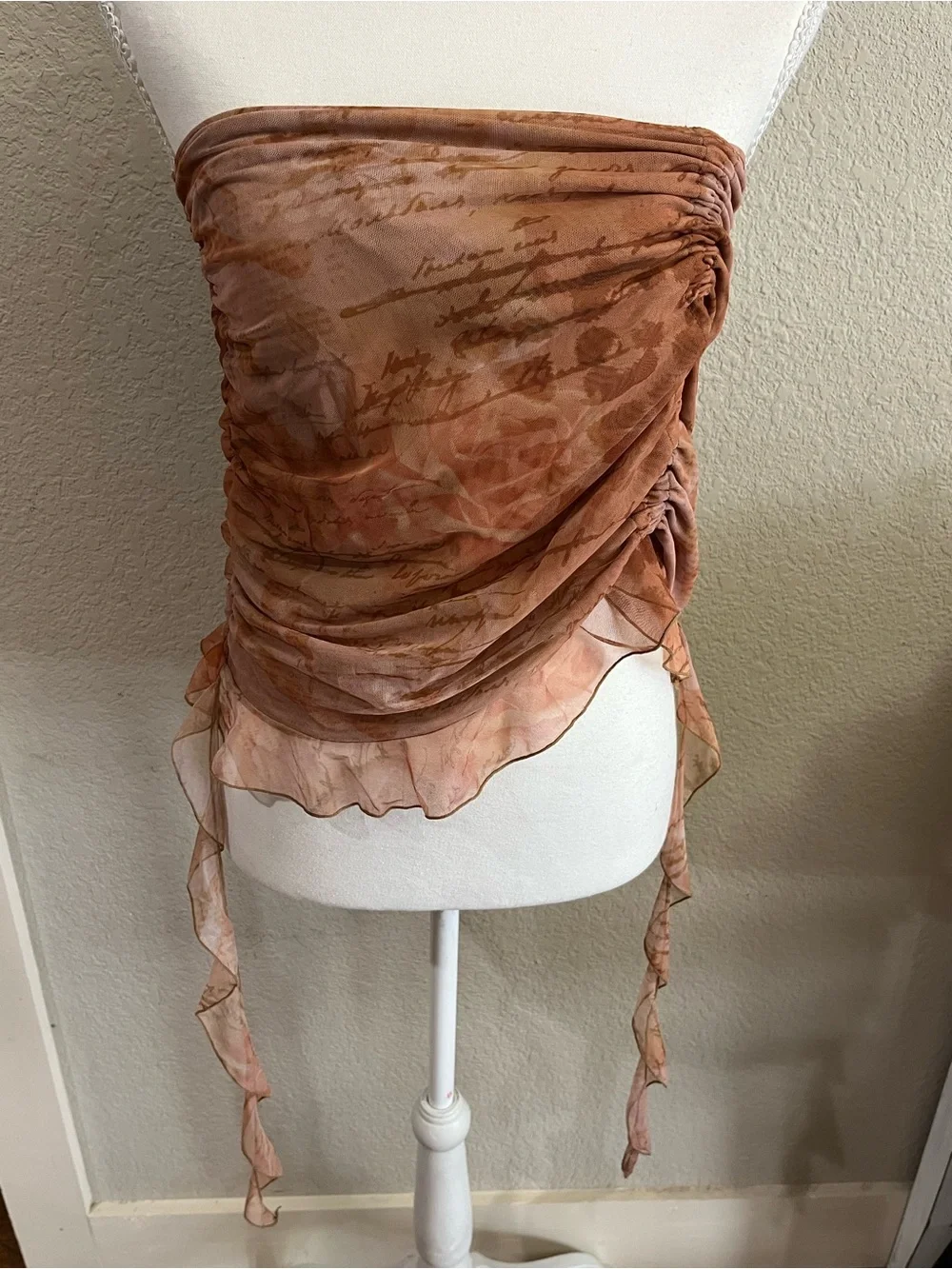 Sodas London Sheer Strapless Scarf Top in Rust and Peach Tones